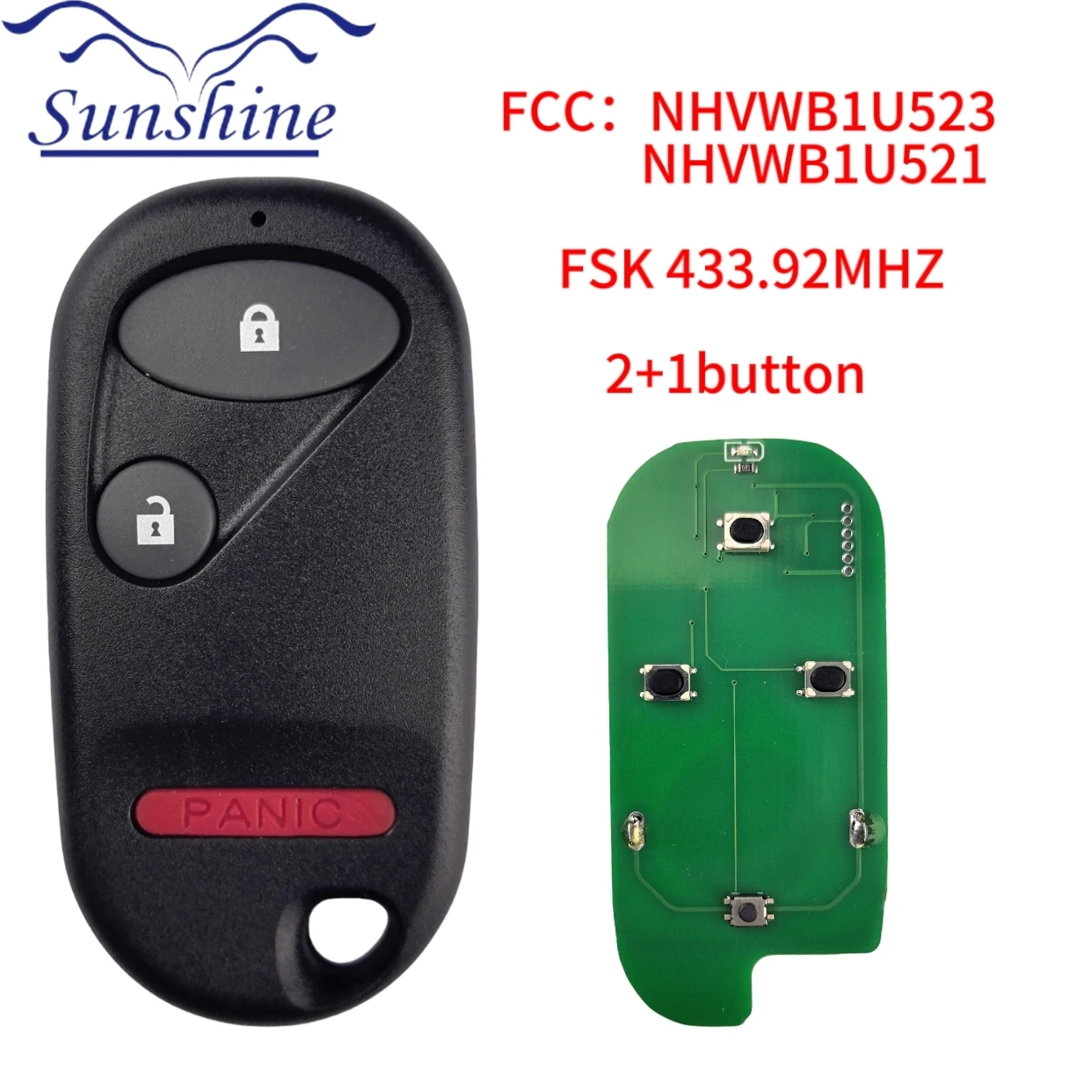 Sunshine 2+1/3+1Buttons Keyless Entry Remote key For Honda NHVWB1U521 433Mhz For Civic 2001 -2005 NHVWB1U523 key