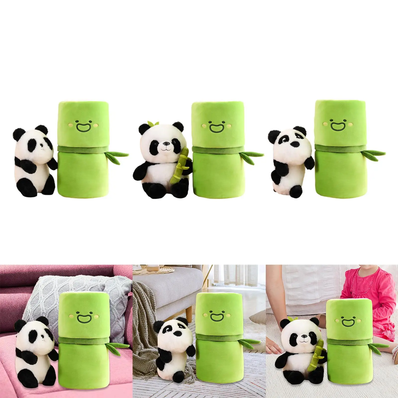Schattige Bamboe Tube Panda Knuffeldier Knuffelig Comfortabel Panda Dierenfiguur