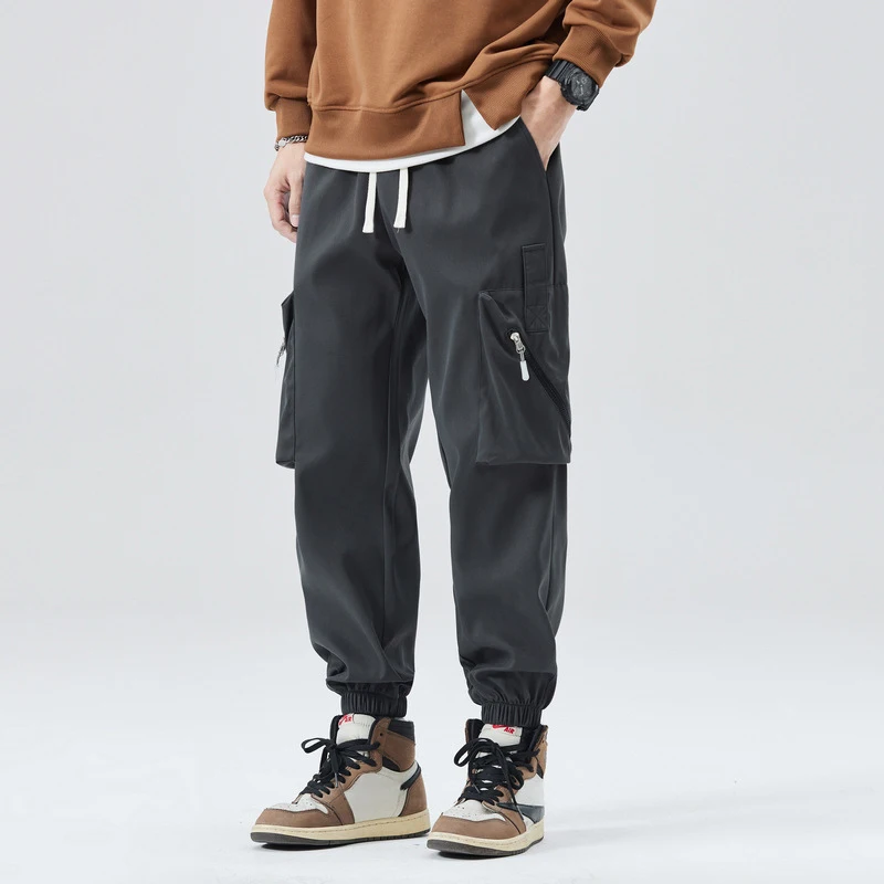 Nowe spodnie cargo męskie z dużymi kieszeniami i zamkiem błyskawicznym, idealne na wiosnę i jesień, do wspinaczki, pieszych wędrówek, spodnie typu harem, ze sznurkiem, dopasowane, krótkie spodnie męskie.