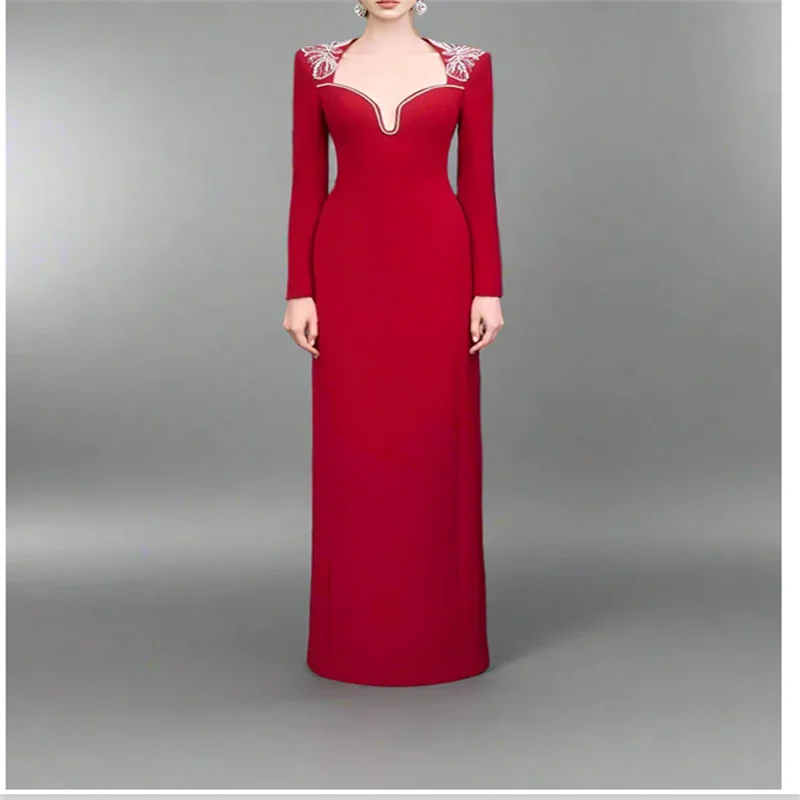 Formal Long one-piece Dress Gown Red Evening Dresses for Events Luxury Party Dress Elegant Evening Dresses 2025 Customized