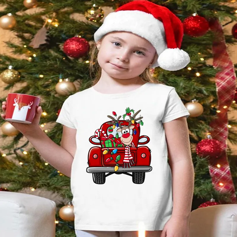 Merry Christmas Gnome Deer Santa Print Funny Kids T-shirt Summer Girls Clothes Baby Boys Short Sleeve T shirt Children Clothing