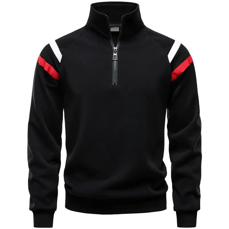 

Autumn and winter fashion stand-up collar letter striped sweater contrasting colors men's trend casual long-sleeved top