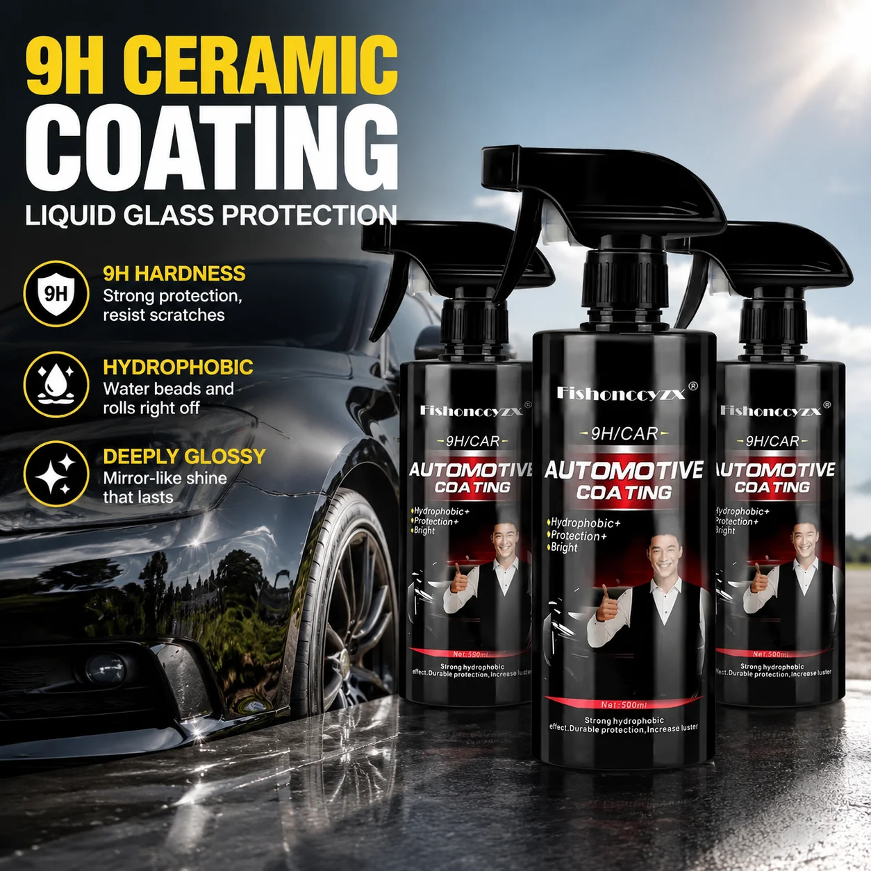 9H Nano Ceramic Car Coating 500ML Liquid Glass Crystal Hydrophobic Waterproof Polishing Paint Hardness Wax for Car Detailing