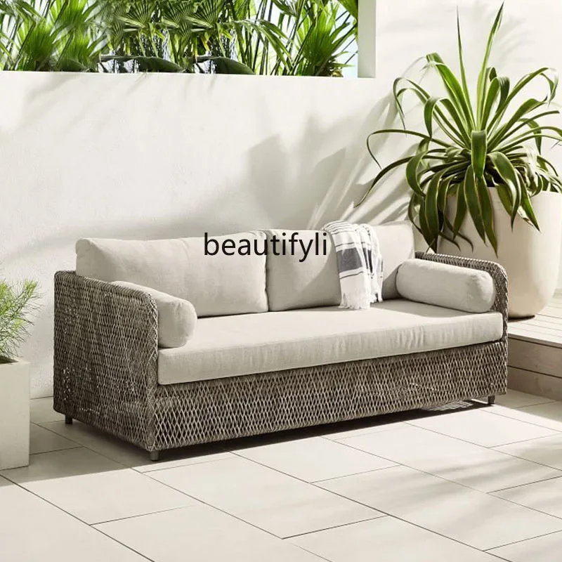 Southeast Asian Style Outdoor Rattan Sofa for Courtyard, Balcony, Garden, Terrace, Designer Sunroom, Leisure Rattan Sofa