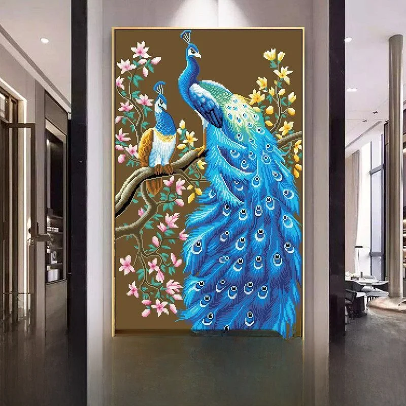 

Monaa 2026 New Cross Stitch Embroidery Simple Handmade Vertical Entrance Peaco Pattern Living Room Decor Cotton Fabric