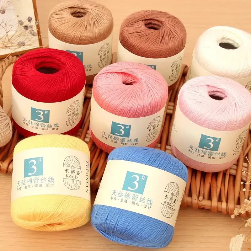 Size3# 100% Mercerized Cotton Lace Yarn Threads Crochet Lace Hand Knitting Yarn Embroidery Art Crafts DIY Blankets Scarf Sweater