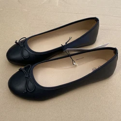 Eleganti mocassini da donna Slip-On in pelle con punta tonda piatta da donna con fiocco Bowknot