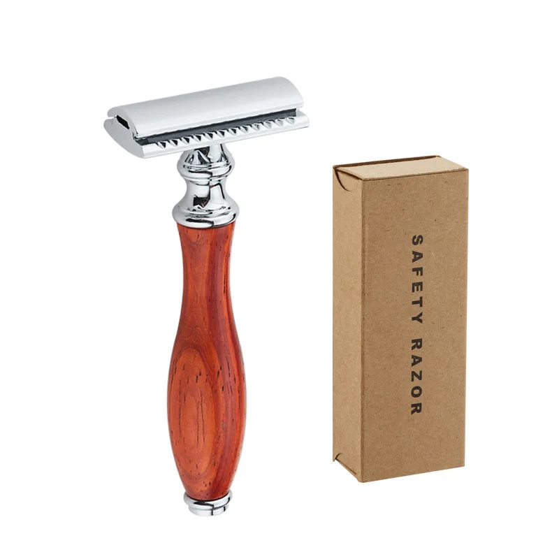 Double Liter Brass Rosewood Manual Shaver Old Style Shaver  Male Sucking Device Razor Blades