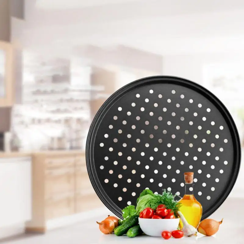 F92C 9/10/11/12 Inch Baking Pizza Pan with Holes Carbon Steel Nonstick Kitchen Cooking Tools Pancake