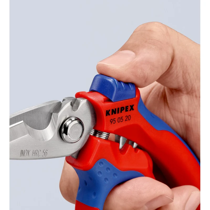 KNIPEX Angled Electrician Scissors with Two Crimping Areas for Non-Slip Cut Duty Bent Trimmer Wire Rope Shears 95 05 20 SB