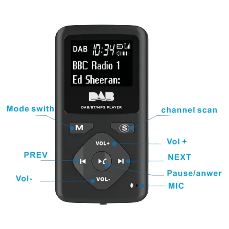 راديو FM/رقمي محمول يعمل بالبلوتوث، جيب شخصي، راديو FM صغير، مشغل MP3 Micro-USB للمنزل