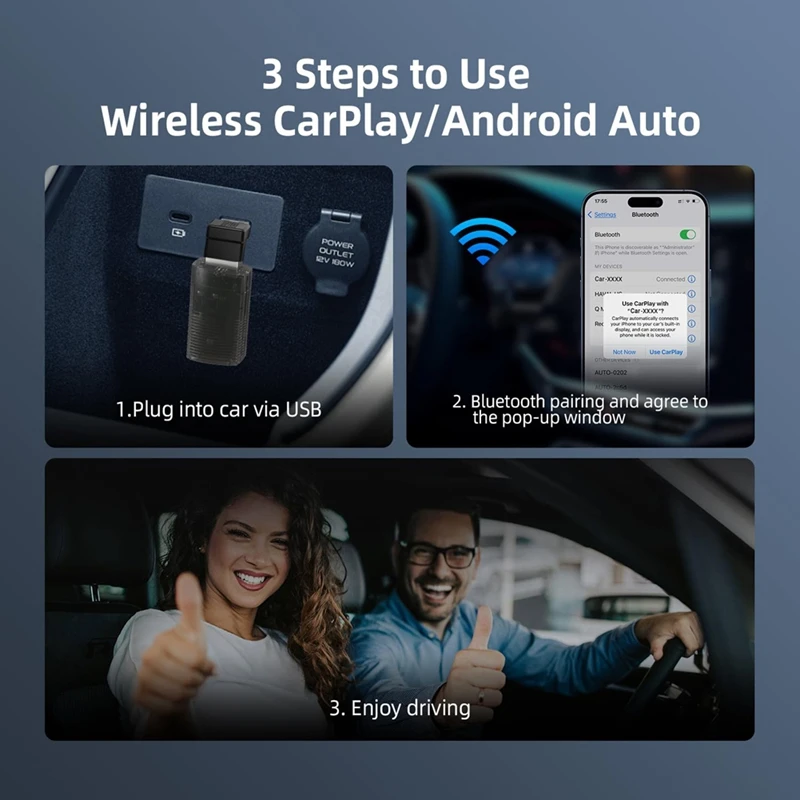 2In1 Mini Wireless Carplay Adapter & Android Auto Wireless Adapter, Seamless Connection Carplay Wireless Adapter Dongle