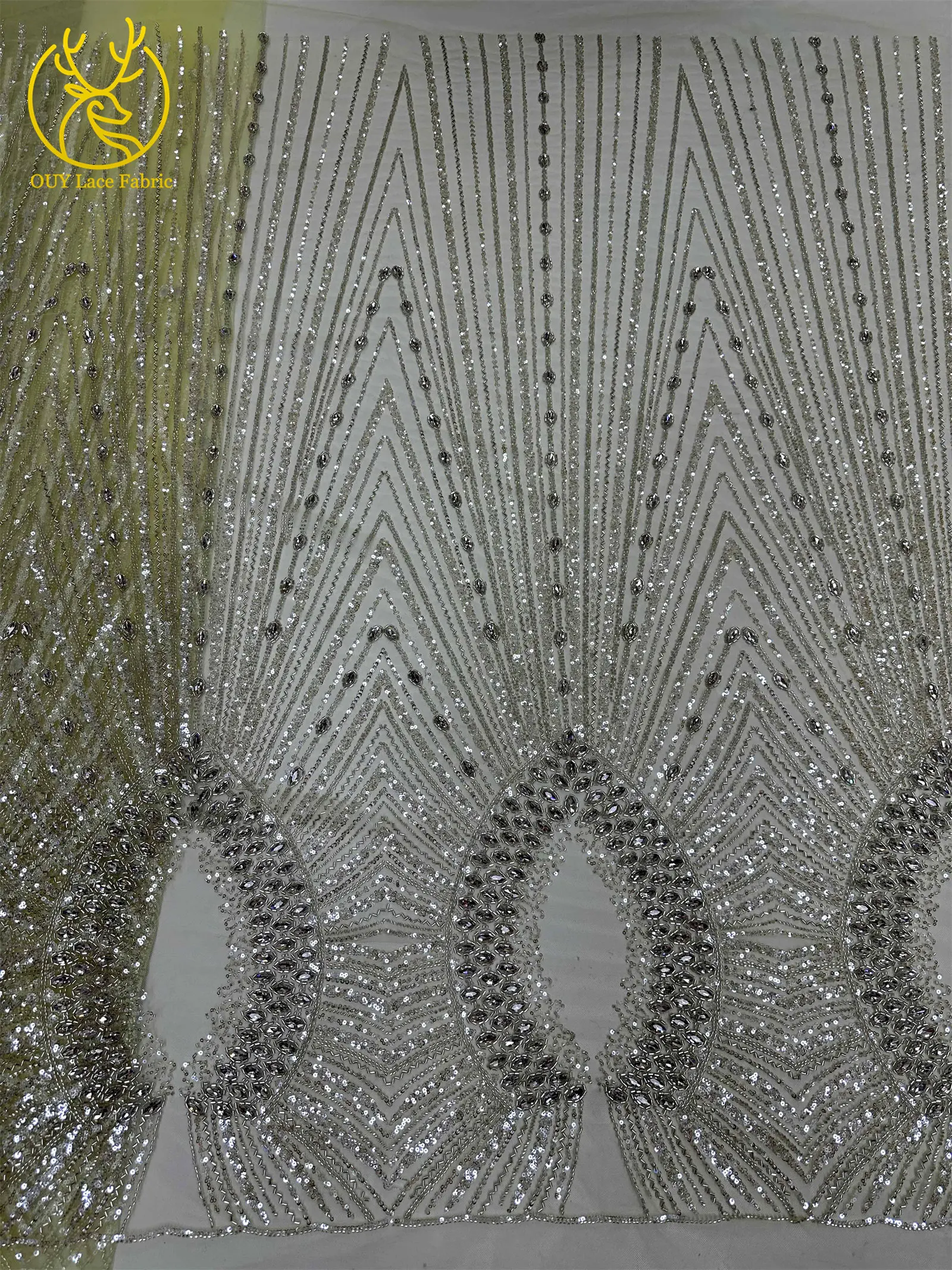 Luxuriöser afrikanischer Edelstein-Perlen-Spitzenstoff 2026 Premium nigerianischer französischer Pailletten-Mesh-Spitzenstoff für Partykleider und Brautkleider – Detail 10
