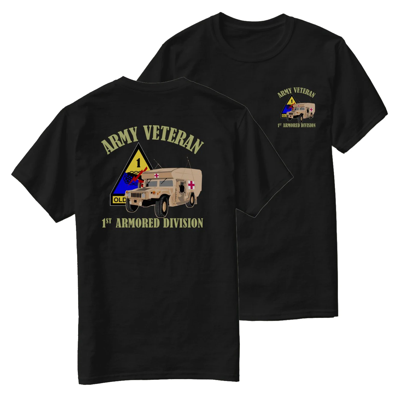 

1st Armoured Division Army Veteran Humvee Ambulance T-Shirt 100% Cotton O-Neck Short Sleeve Summer Casual Mens T-shirt