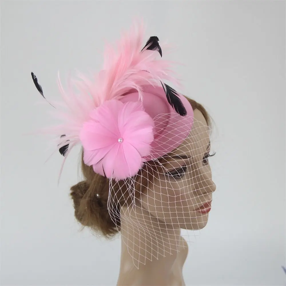 Lady Fascinators Hat Women Flower Mesh Ribbons Feathers Fedoras Hat Headband or a Clip Cocktail Tea Party Headwewar for Girls