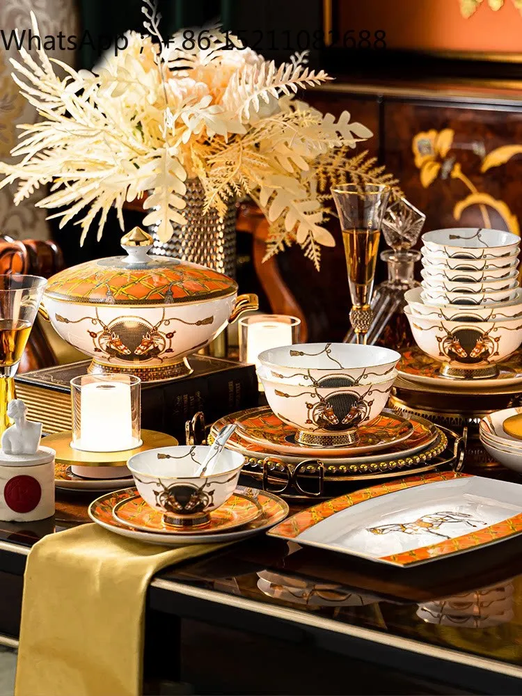 LLY Year of the Horse tableware set 2026 new Jingdezhen bone china bowls and dishes household light luxury housewarming new home