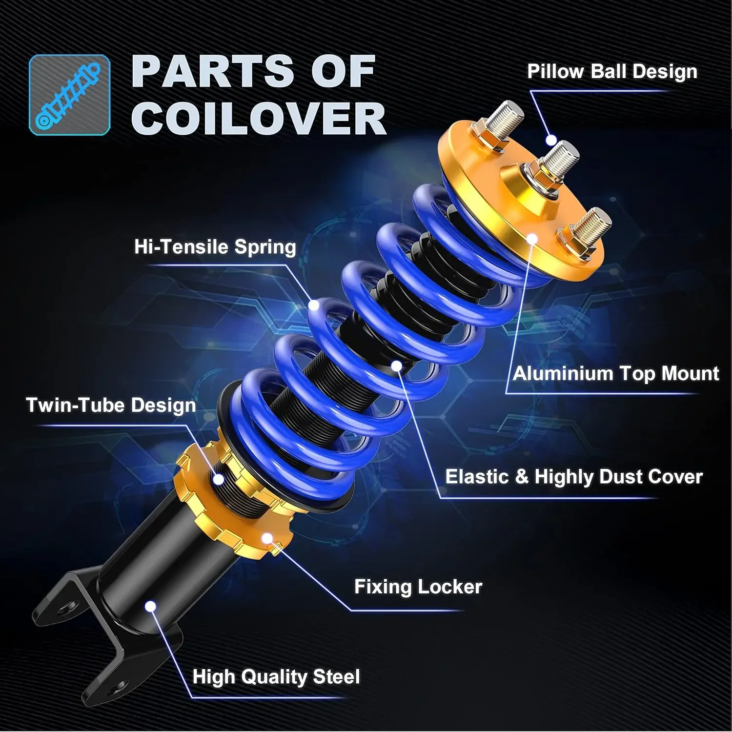 دعامات كويلوفيرز بارتفاع قابلة للتعديل متوافقة مع زنبرك لفائف Civic 1993-2000 EK EJ EM