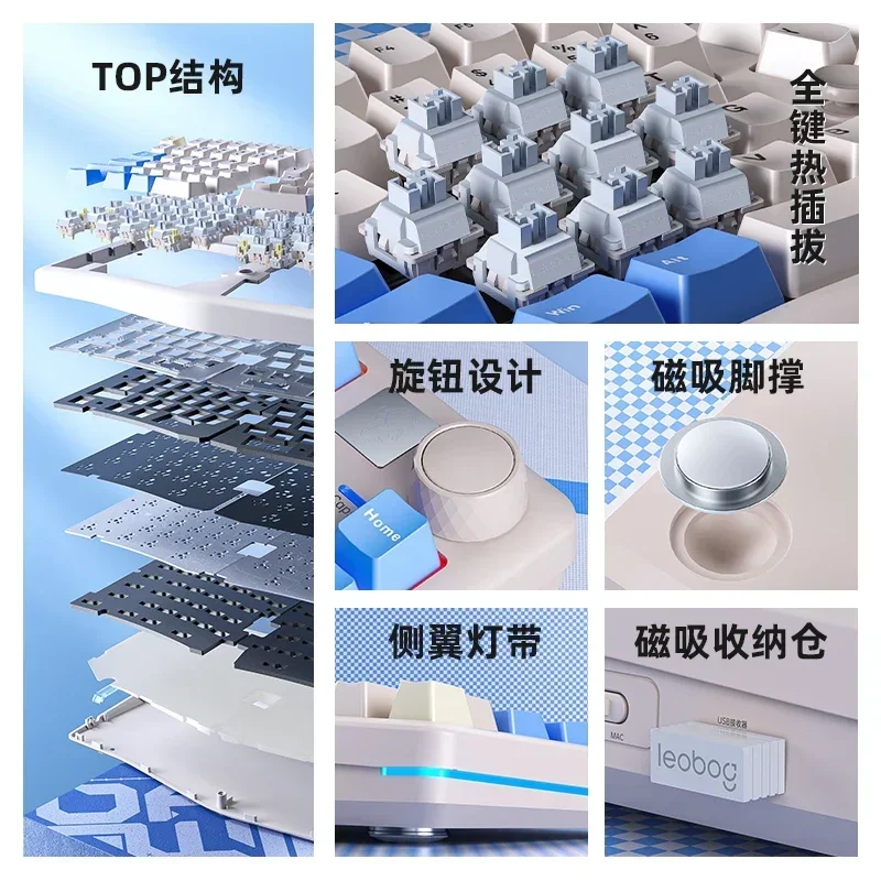 A75 Alice Mechanical Keyboard Custom 83 Keys Hot Swap Tri Mode Multifunctional Knob RGB Backlit Keyboard for Pc Gamers Keyboard