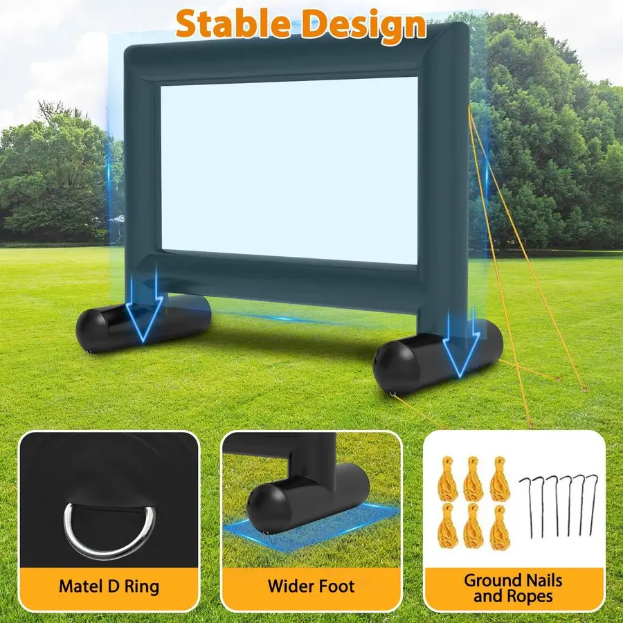 14FT Inflatable Movie Screen Outdoor, Blow Up Projector Screen for Outside Front amp Rear Projection Screens with Blower for Bac