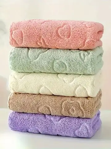 5-piece set of soft, absorbent coral fleece face towels - quick-drying bathroom towels - cute and fun design