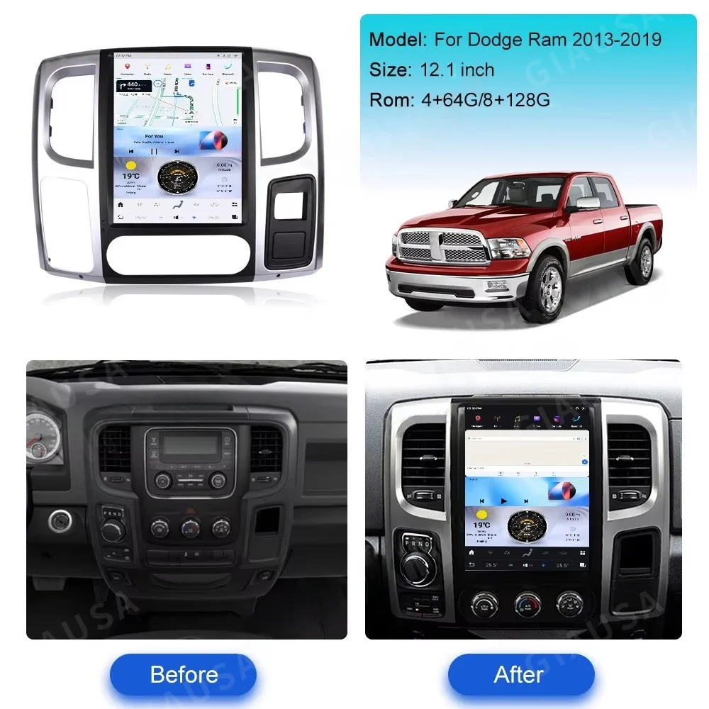 

12.1 Inches Android 13 Car Radio GPS For Dodge RAM 1500 2500 2013 -2019 Car Stereo GPS Navigation Carplay Multimedia Head Unit