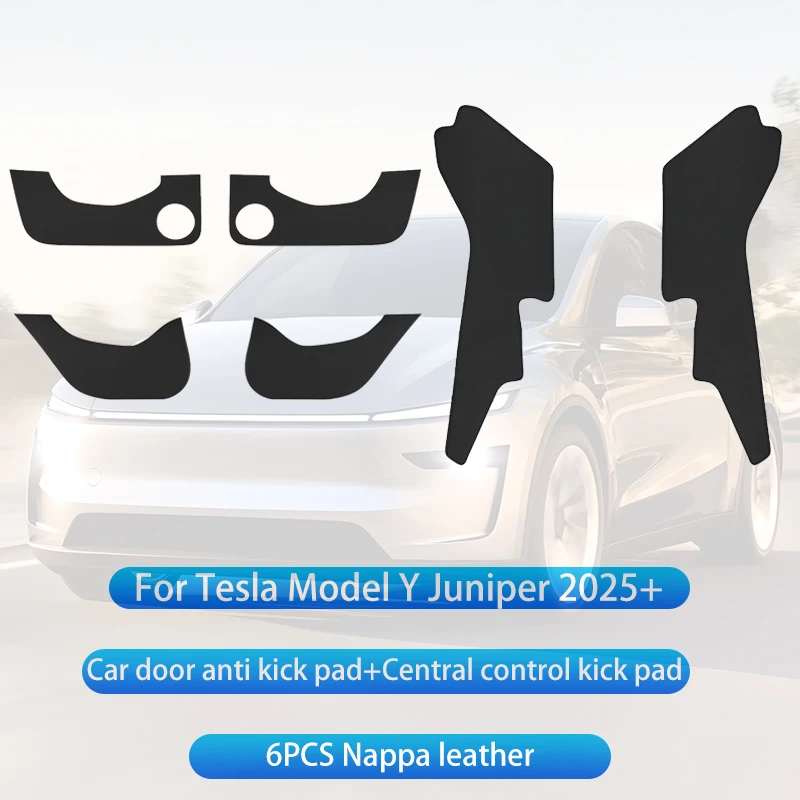 Voor Tesla Model Y Juniper 2025 + Middenconsole Twee Zijpaneel Anti Kick Pad Protector Lederen Sticker Voet Cover Auto accessoires