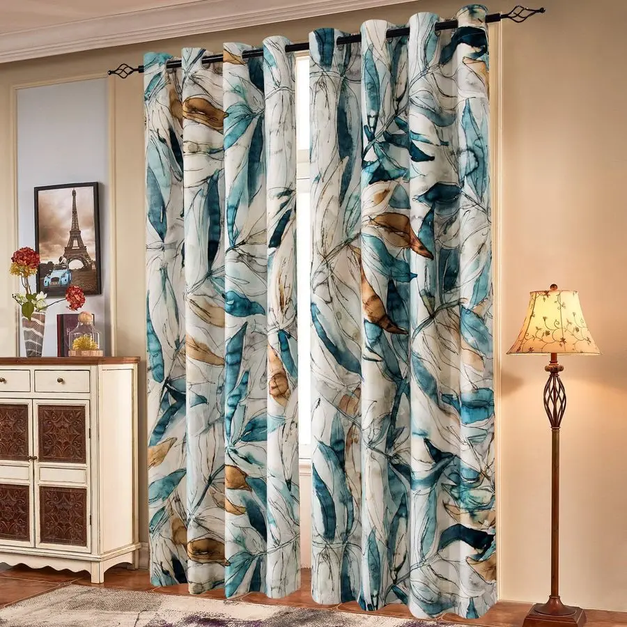 

Light Flitering Curtains 52Wx72L, Room Darkening Vibrant Floral Drapes, 50 Blackout, Semi Sheer Boho Farmhouse Curtains for Livi