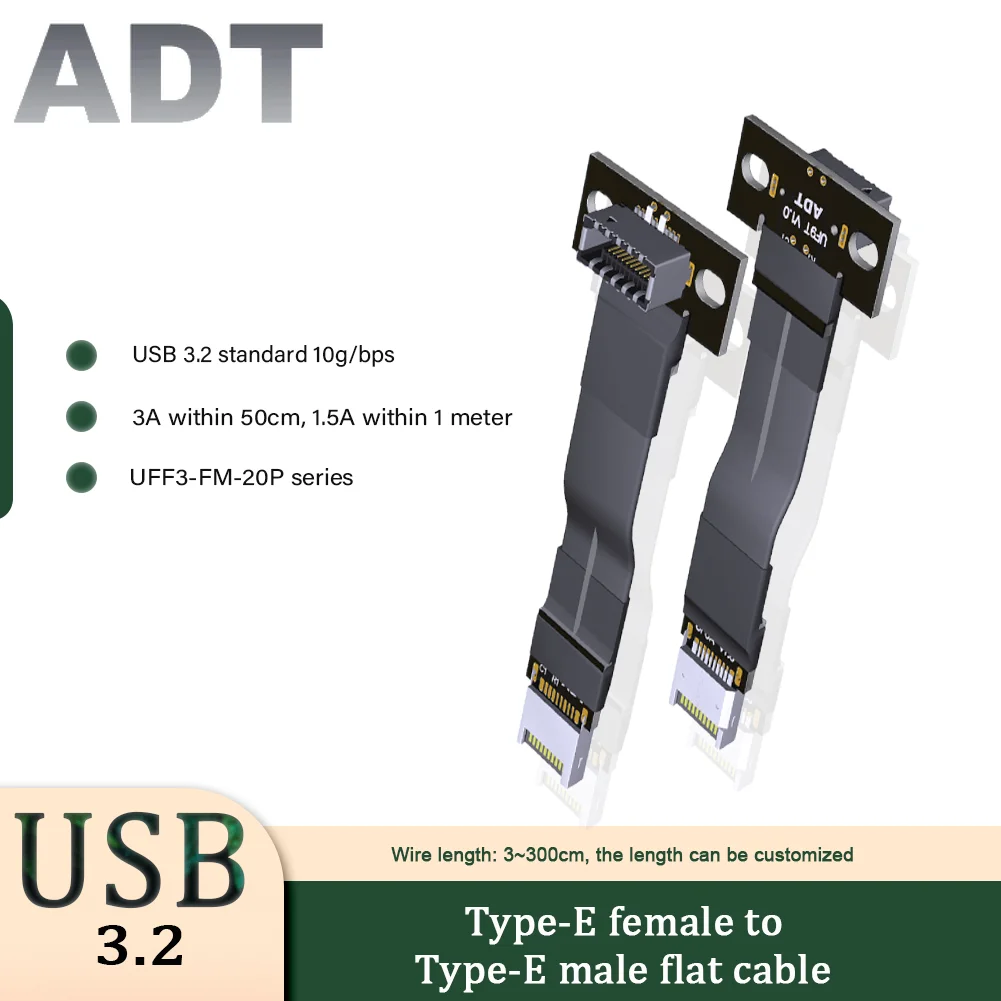 F9T-F6A USB 3.2 Internal 20Pin USB Type-E Male To Type-E Female Front Panel Socket Extension Flat Ribbon Cable with Screw Hole