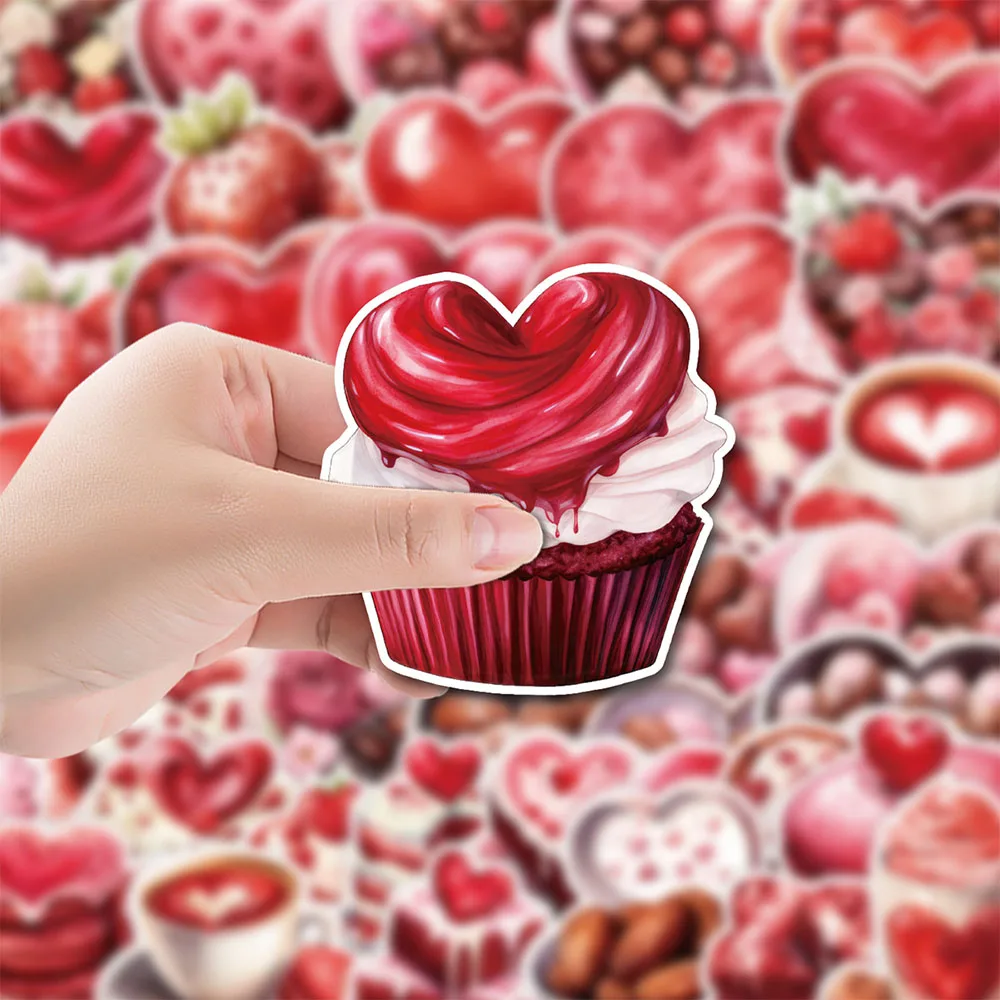 Pegatinas de pastel de Chocolate para el Día de San Valentín, calcomanías de dibujos animados con forma de corazón, comida, bebida, diario de teléfono, guitarra, regalos, 10/30/50 piezas