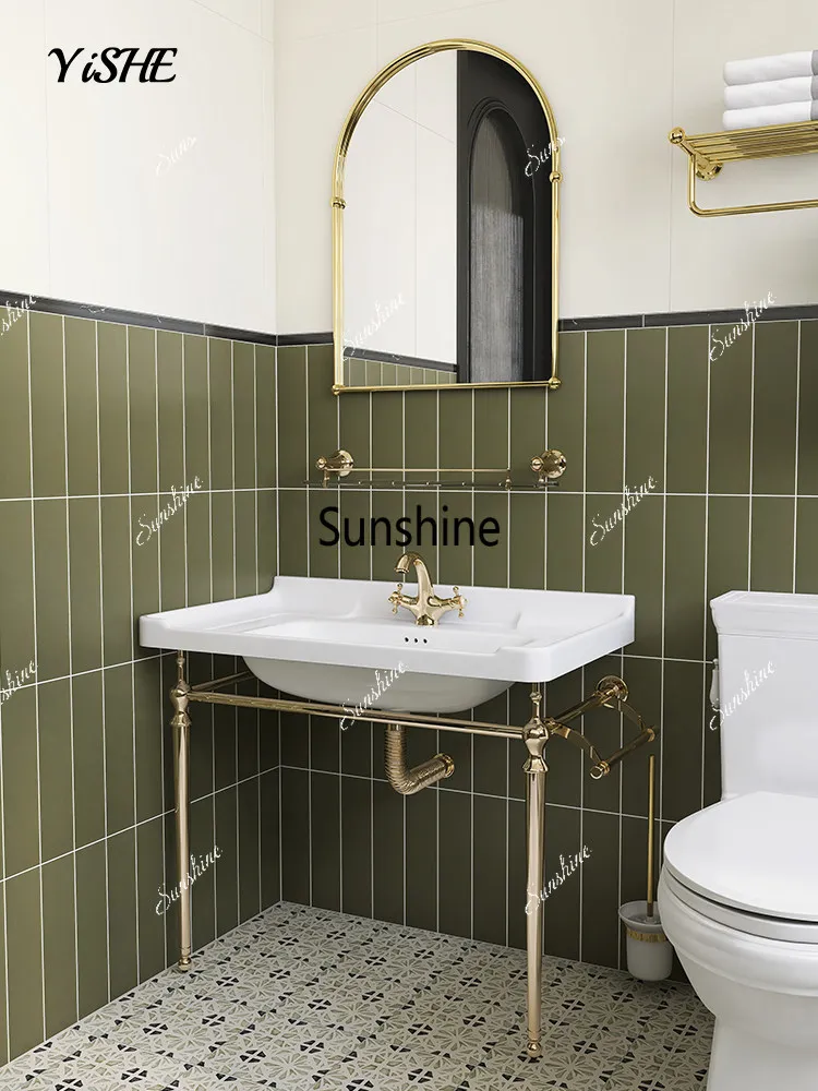 European retro style floor-to-ceiling washbasin medieval homestay copper bracket ceramic