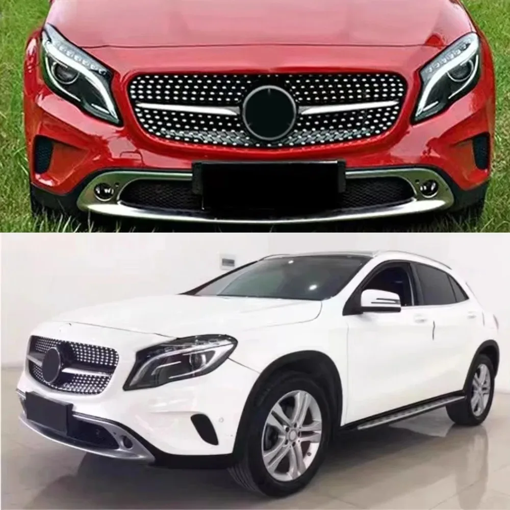 For Mercedes Benz GLA-Class X156 GLA200 GLA250 GLA45 2014-2016 Upper Grille,Chrome Black Diamonds Style Front Bumper Grille