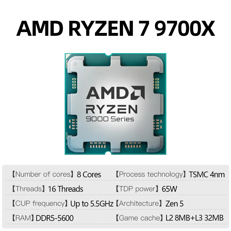 AMD Ryzen 7 9700X AMD R7 9700X CPU 8-Core 16-Thread 5.5GHz Unlocked Desktop Processor Socket AM5 Gaming CPU Without Package