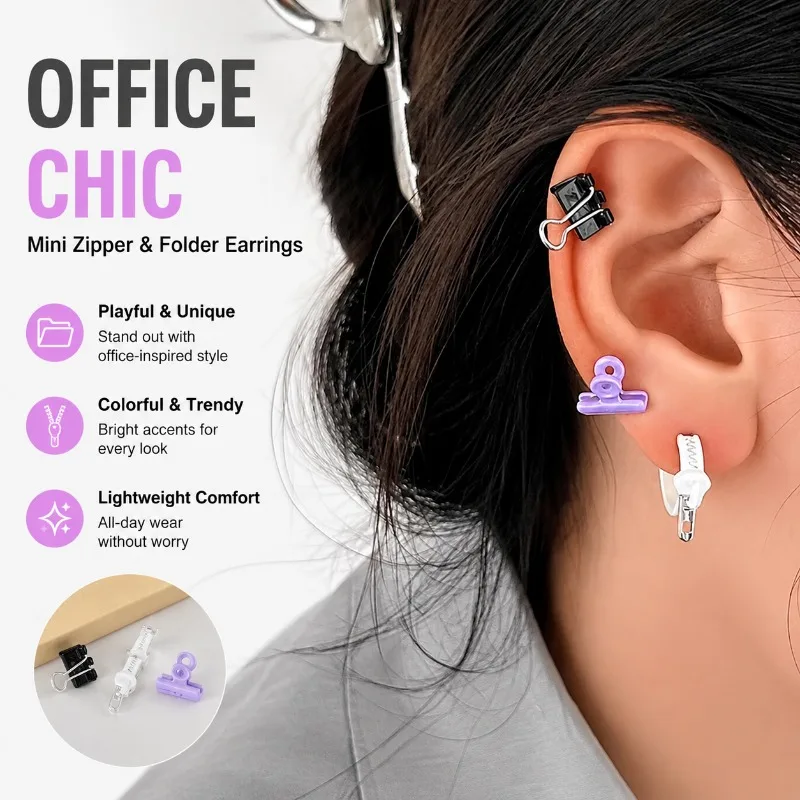Office Folder Earrings Colorful Punk Mini Simulation Zipper Unique Novelty Women's Trendy Jewelry