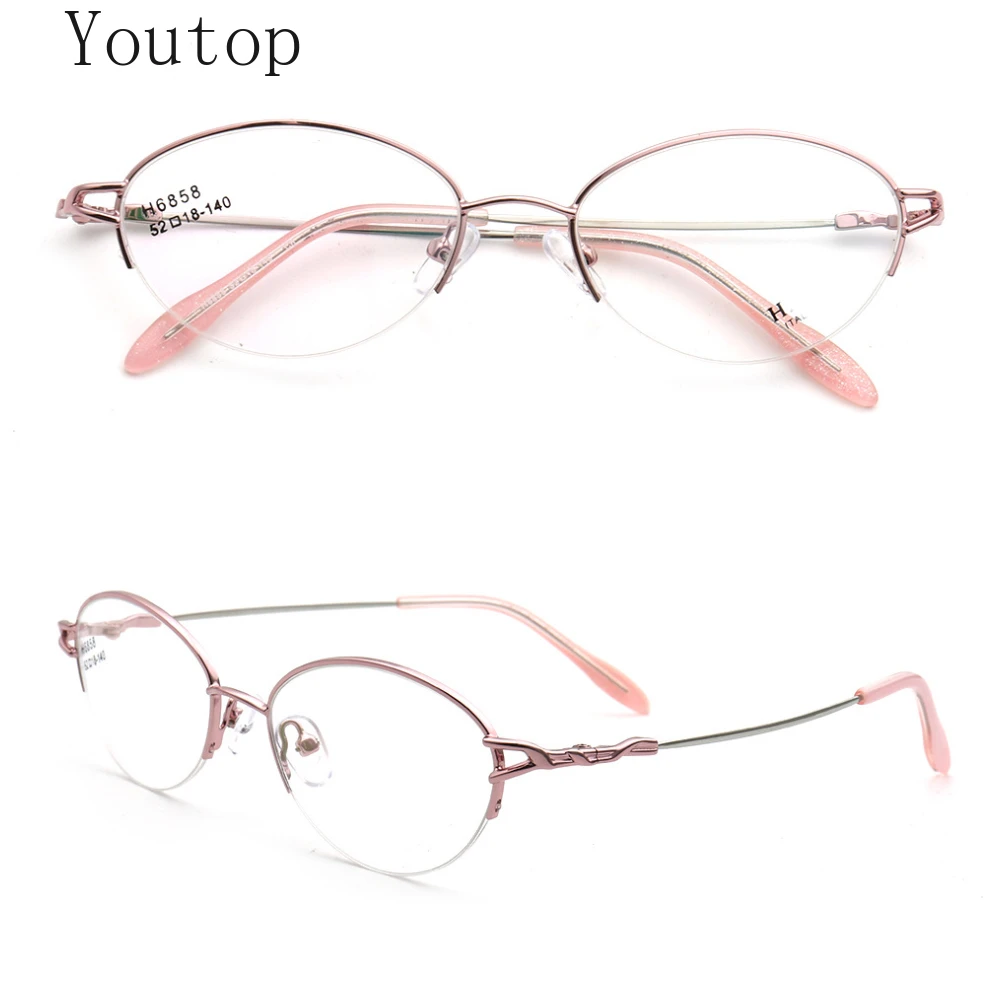 Semi Rimless Women Oval Eyeglass Half Rim Eye Glasses Frame Prescription Spectacles Optical Memory Metal Bendable Eyewear Myopia