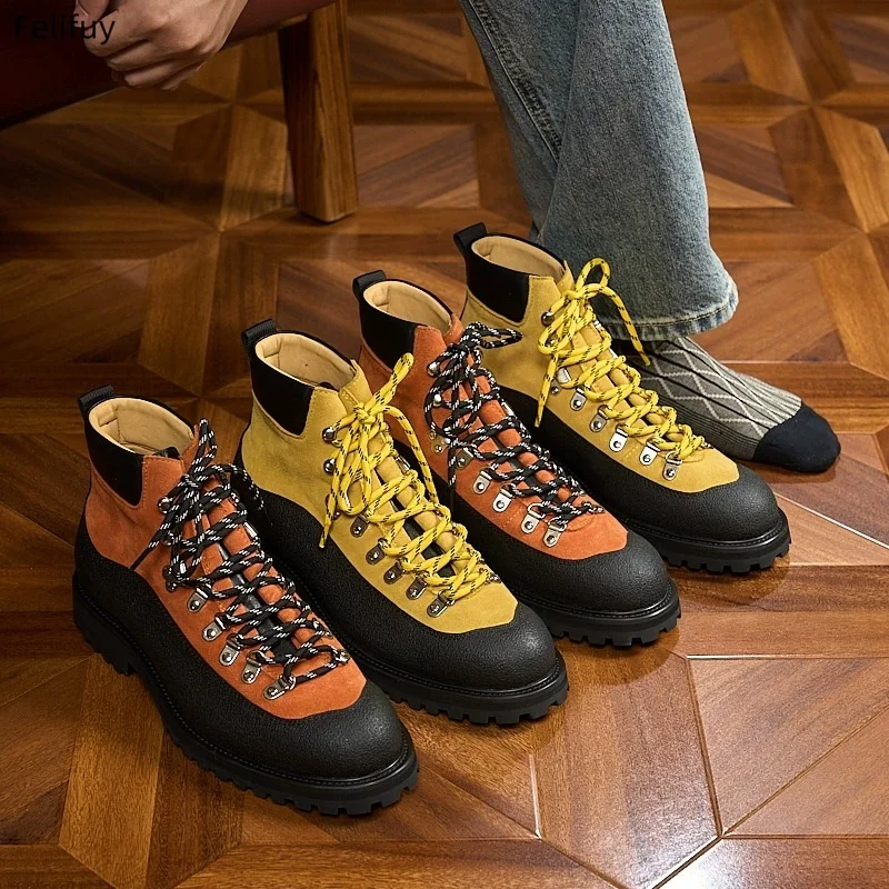 

Мужские высокие рабочие ботинки из натуральной кожи, нескользящие, для активного отдыха, осенние, в британском стиле