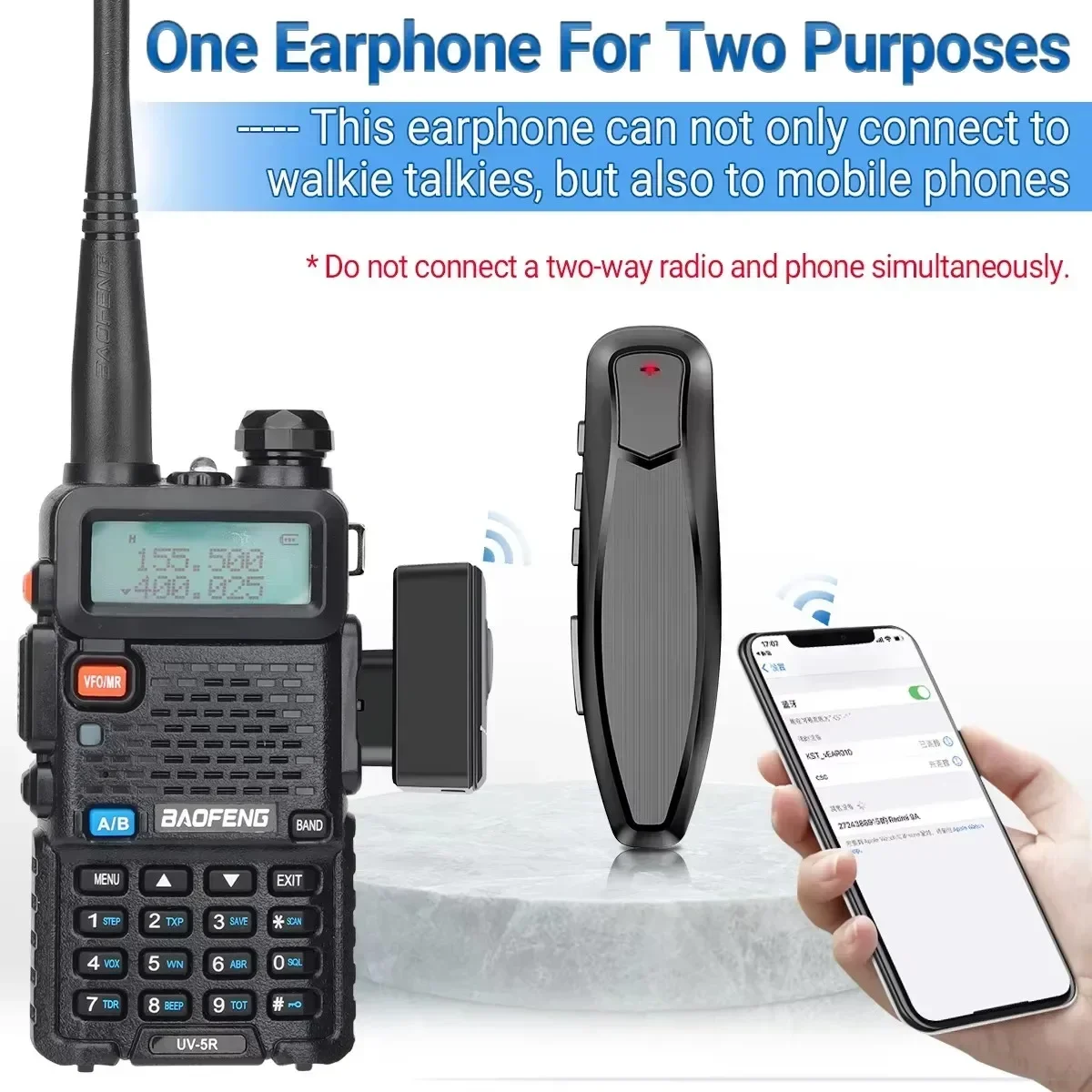 Walkie Talkie Draadloze Bluetooth Ptt Headset Handsfree K Plug Voor Kenwood Microfoon Headset Adapter Baofeng UV-5R