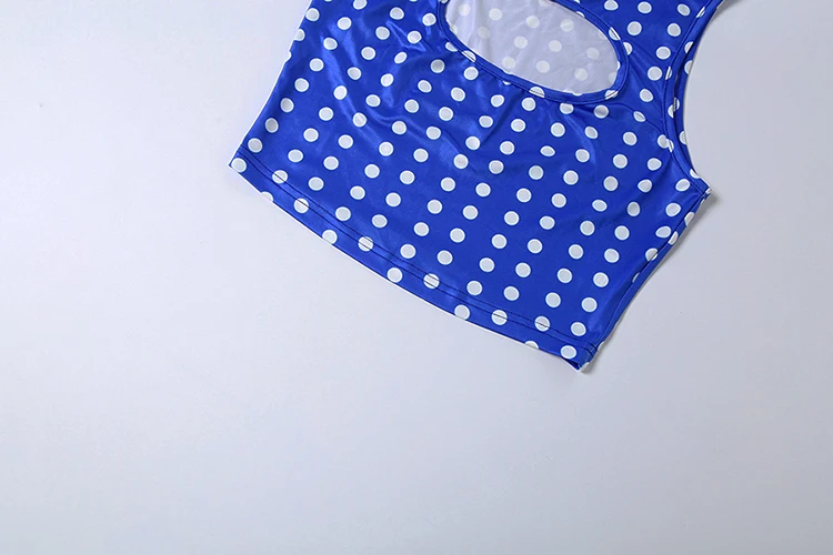 Sisterlinda Chic Sexy Hollow 2-teiliges Set Damen Polka-Dot-Print O-Ausschnitt Crop-Tops + Skinny Stretch-Shorts Hot Girl High Street Anzug – Detail 9
