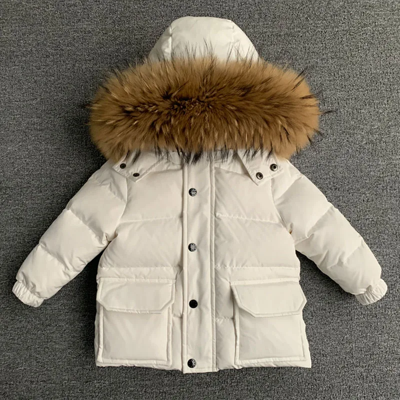 Children Winter Down Jacket Luxury Natural Fur Collar Kids Thicken Warm Coat For Baby Boy Girl 2-13 Years Snowsuit