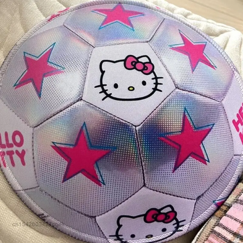 Sanrio-alfombrilla de ratón Circular con forma de balón de fútbol, Accesorios de ordenador estéticos pequeños, alfombrilla de mesa antideslizante, decoración de escritorio, Hello Kitty