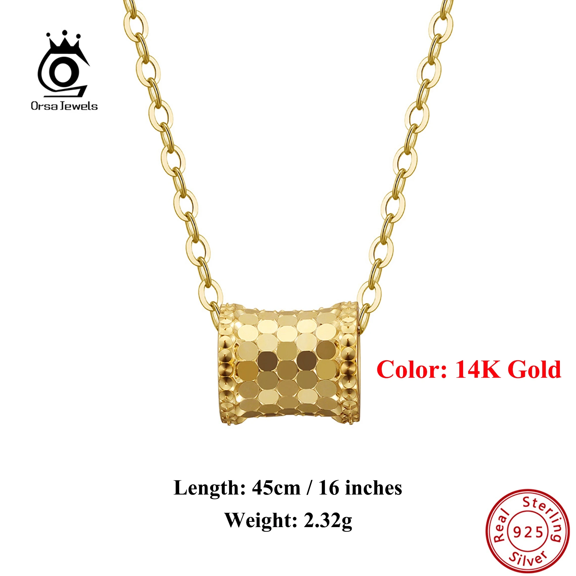 

ORSA JEWELS Real 925 Silver Vintage Pendant Necklace With Glitter Polishing Design and Cable Chain Unisex Style Women Gift APN44