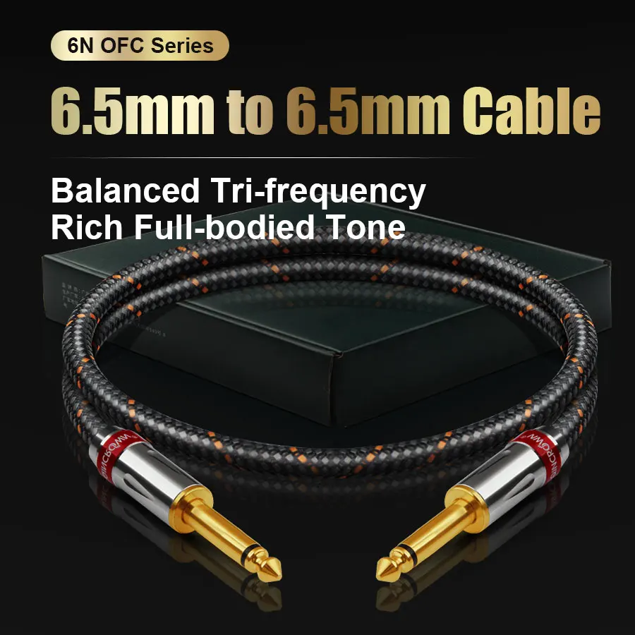 QINCROWN 6N OFC 6.35mm TS/TRS Male to Male Cable, HiFi Audiophile for Guitar Mixer Amp Pro Audio Gear