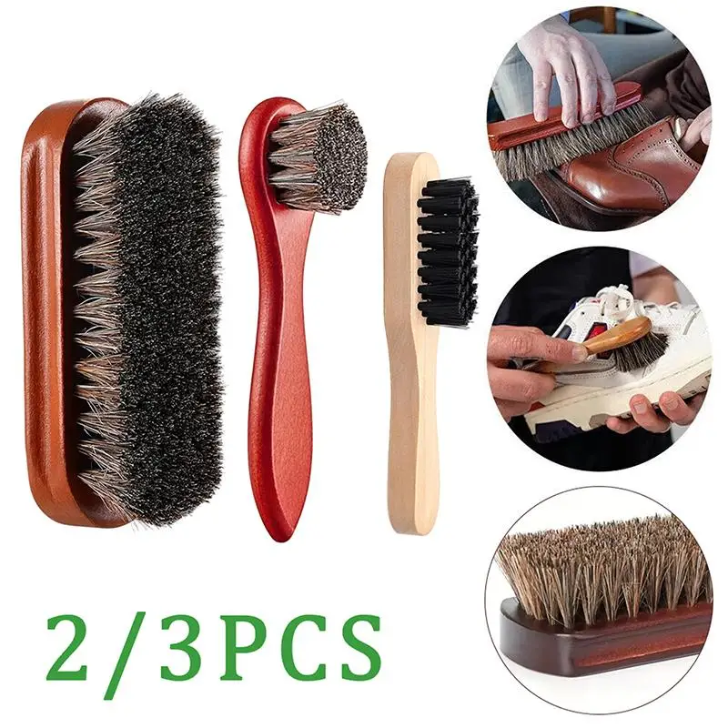 2/3pcs Horsehair Shine Shoes Brush Kit Polish Dauber Applicators Cleaning Leather Shoes Boots Care Brushes Suede Cleaner Brush