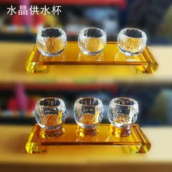 3Pcs Cups/Set Transparent Crystal Buddhist Holy Water Cup Set Enshrine Statues 21x7.5x6.5cm Crystal Offering Cups for Worship