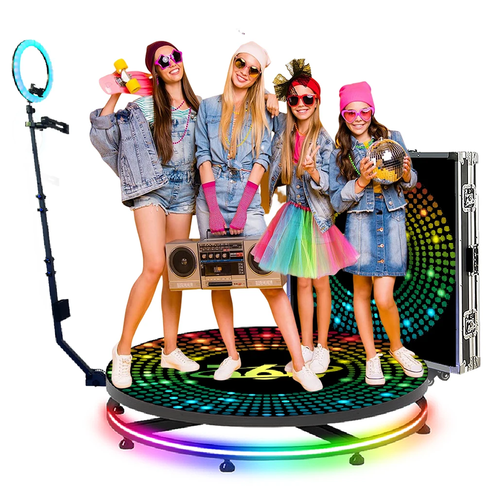 360 Photo Booth Machine with RGB Ring Light, Free Logo, App Control, Automatic Rotating Selfie Wedding Party Business Photobooth