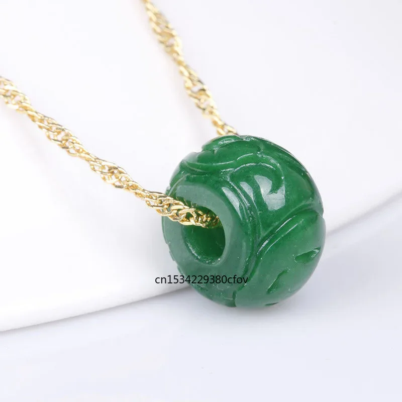 Naturalne zielonego jadeitu rzeźba 13mm Hollow pieniądze koraliki DIY wisiorki bransoletka urok akcesoria biżuteryjne Amulet prezenty kobiety mężczyźni — zdjęcie 5