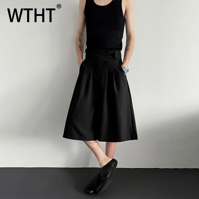 

WTHT мода 2025 летние мужские свободные плиссированные однотонные пиджаки шорты модные широкие короткие брюки с высокой талией мужские 2A1062