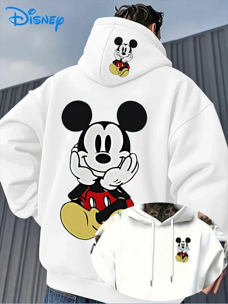 

Disney Officially Licensed Men's Mickey & Minnie Mouse Hooded Sweater - Iconic Ears & Classic Red Bow Print
