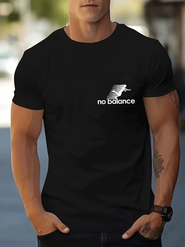 Men Summer Crew Neck Short Sleeve T Shirt No Balance Jump Figure Letter Print Casual Loose Streetwear Daily Fashion Tops