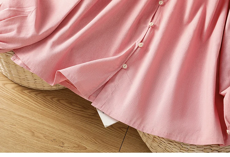 Damen Vintage Knopfleiste vorne Langarm rosa Hemden Blusen Frühling Herbst O-Ausschnitt lässig lose Strickjacke Boho-Stil Cover Up Tops