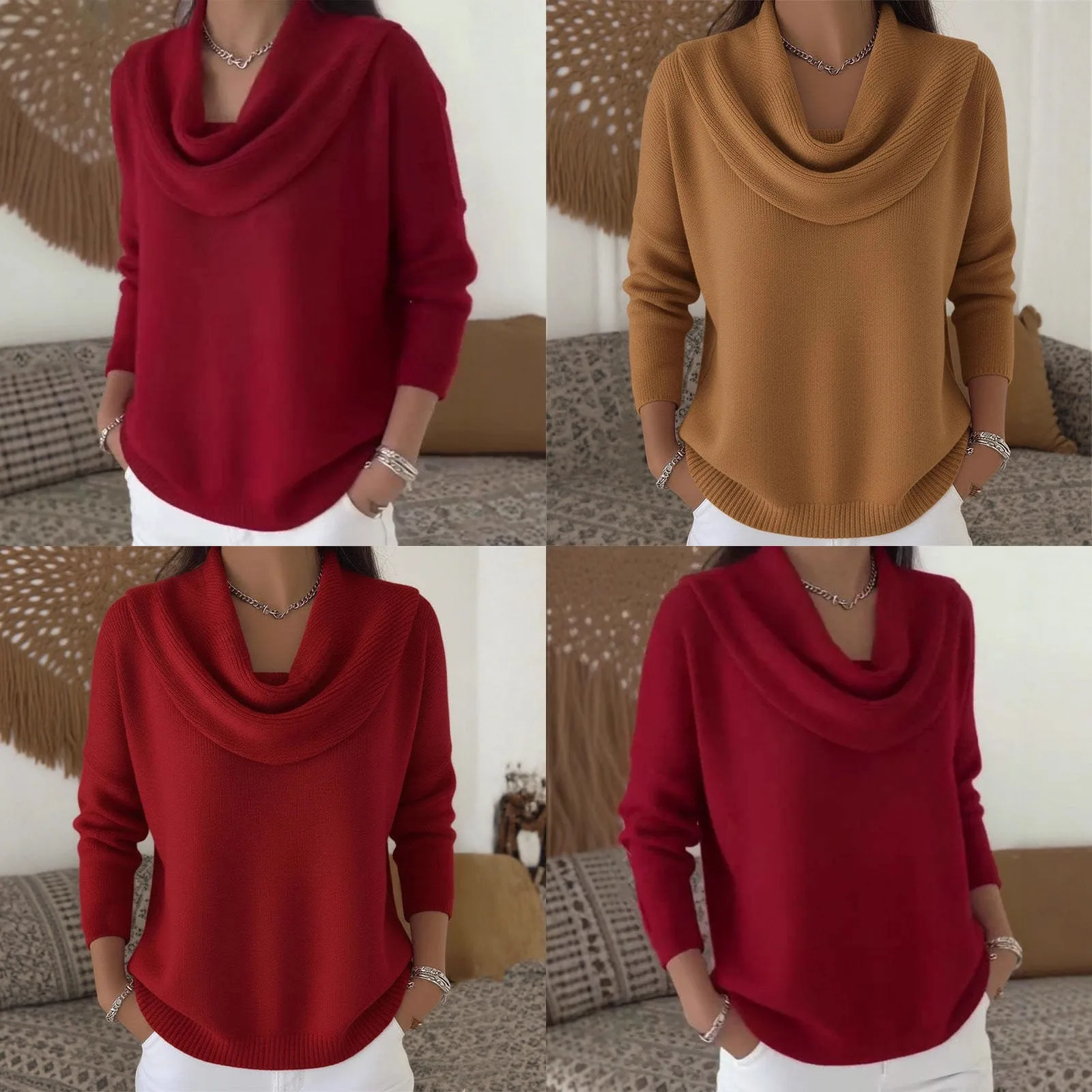 Women's Sweater Solid Color Long Sleeve Tops Knit Pullover Sweaters Blouse Tee Shirt Fashion Casual Spring Summer